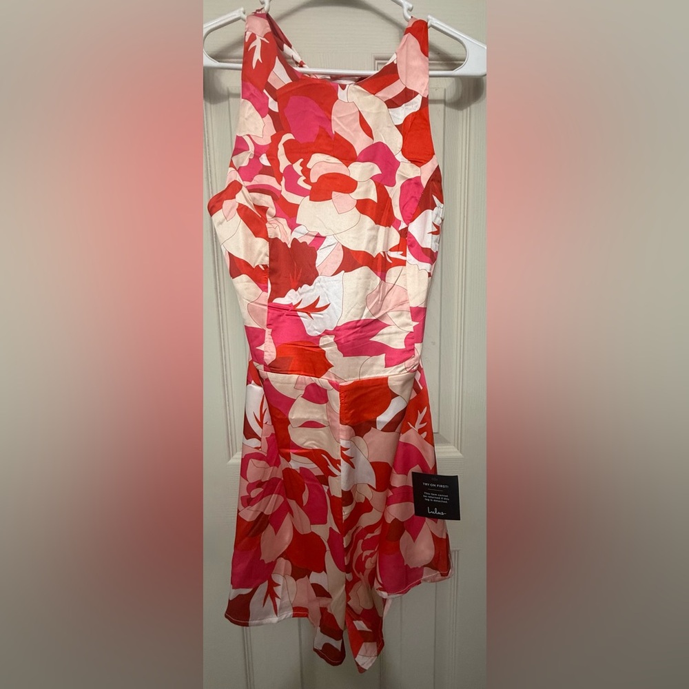 Lulu's Vibrant Pink and Red Floral Romper